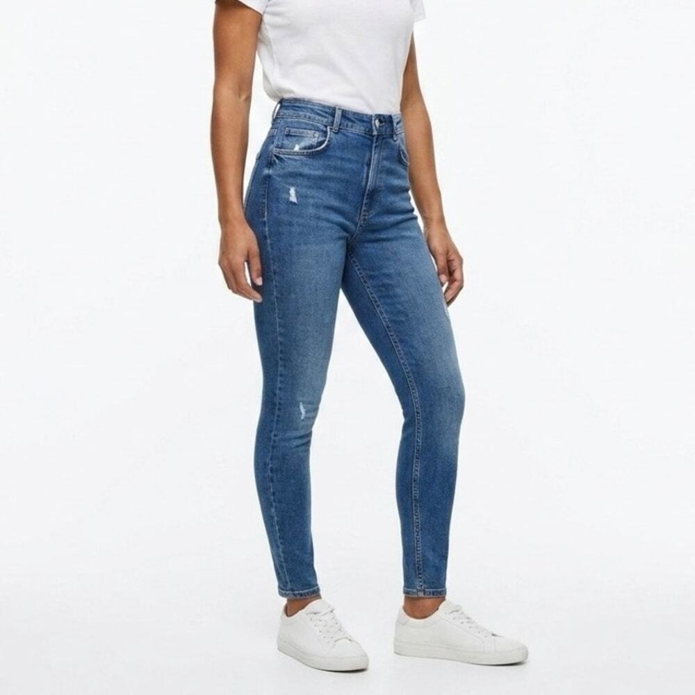 Zara Trafaluc Women's TRF Skinny Jeans 6 High Rise Distressed Medium Wash Denim